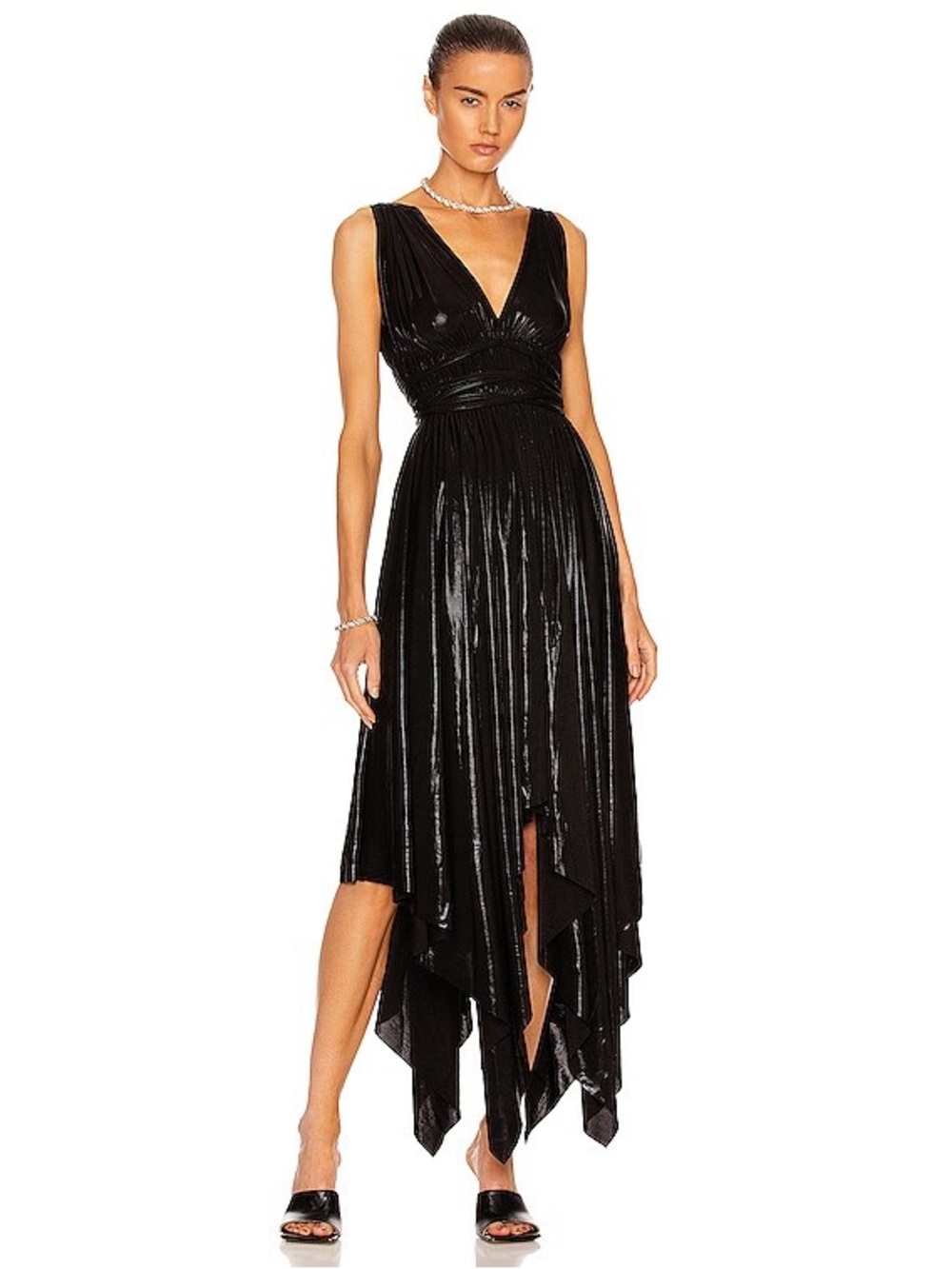 Norma Kamali Black V-Neck Handkerchief Hem Goddess Dress L